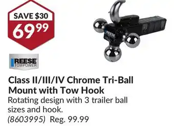 Princess Auto Class ii/iii/iv chrome tri-ball mount with tow hook offer