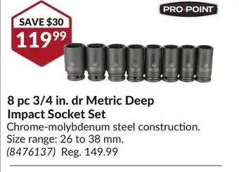 Princess Auto 8 pc 3/4 in. dr metric deep impact socket set offer