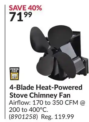 Princess Auto 4-blade heat-powered stove chimney fan offer