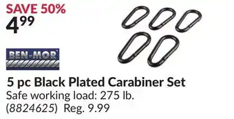 Princess Auto 5 pc black plated carabiner set offer
