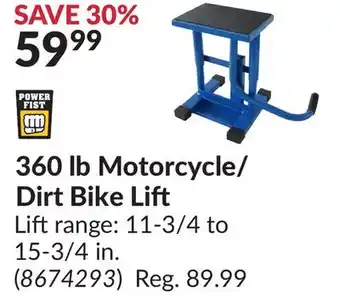 Princess Auto 360 lb motorcycle/dirt bike lift lift range offer