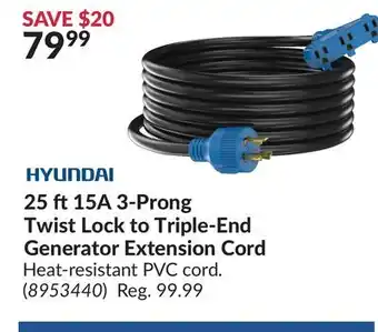 Princess Auto 25 ft 15a 3-prong twist lock to triple-end generator extension cord offer