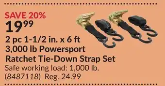 Princess Auto 2 pc 1-1/2 in. x 6 3,000 lb powersport ratchet tie-down strap set offer