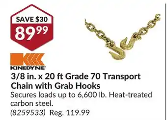 Princess Auto 3/8 in. x 2 0 ft grade 70 transport chain with grab hooks offer