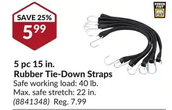 Princess Auto 5 pc 15 in. rubber tie-down straps offer