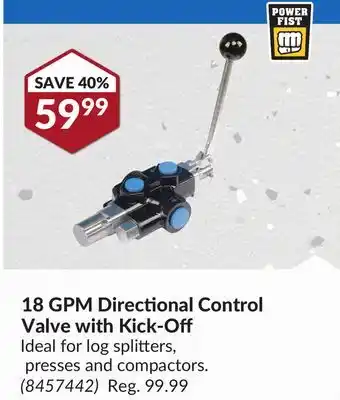 Princess Auto 18 gpm directional control valve with kick-off offer