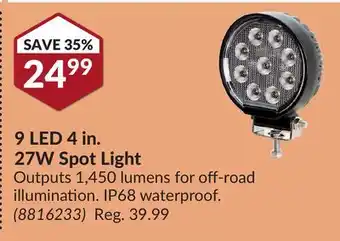 Princess Auto 9 led 4 in. 27w spot light offer