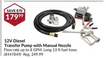 Princess Auto 12v diesel transfer pump with manual nozzle offer