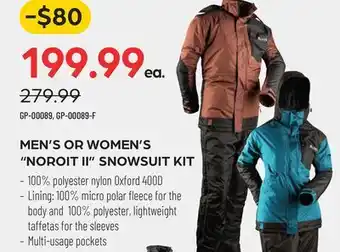 Pronature Men's or women's noroit ii snowsuit kit offer