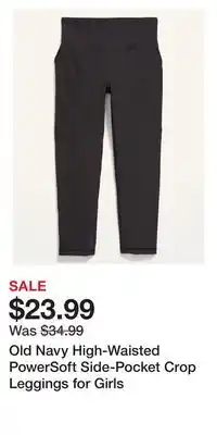 Old Navy Old navy high-waisted powersoft side-pocket crop leggings for girls offer