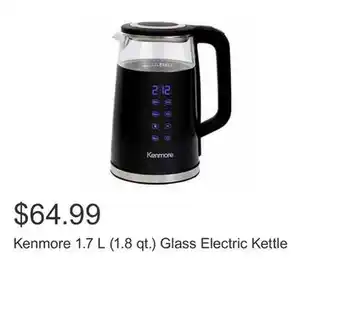 Costco Kenmore 1.7 l (1.8 qt.) glass electric kettle offer