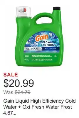 Costco Gain liquid high efficiency cold water + oxi fresh water frost 4.87 l 121 loads offer