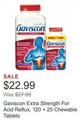 Costco Gaviscon extra strength for acid reflux, 120 + 25 chewable tablets offer