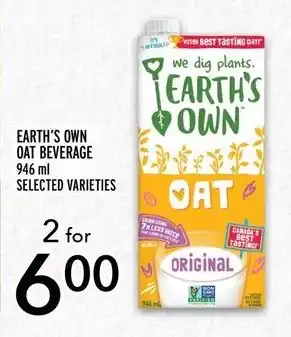 Metro EARTH'S OWN OAT BEVERAGE 946ml SELECTED VARIETIES offer