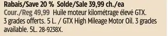 Canadian Tire Castrol gtx high mileage motor oil offer