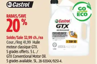 Canadian Tire Castrol gtx conventional motor oil offer