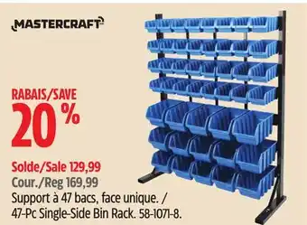 Canadian Tire Mastercraft 47-pc single-side bin rack offer