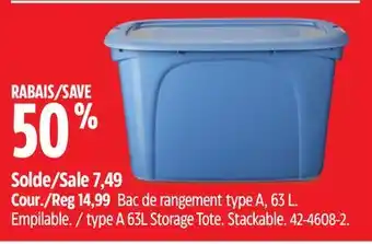 Canadian Tire Type a 63l storage tote offer