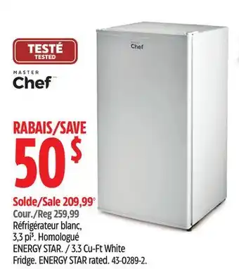 Canadian Tire Master chef 3.3 cu-ft white fridge offer