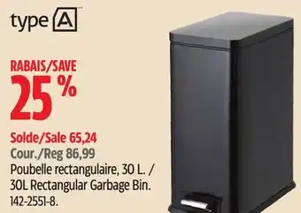 Canadian Tire Type a 30l rectangular garbage bin offer