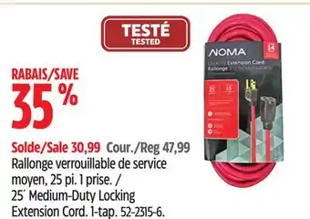 Canadian Tire Noma 25' medium-duty locking extension cord offer