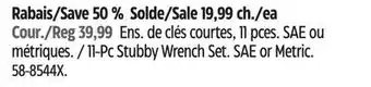 Canadian Tire Mastercraft 11-pc stubby wrench set offer
