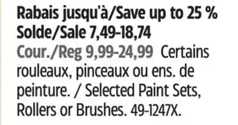 Canadian Tire Premier paint selected paint sets, rollers or brushes offer