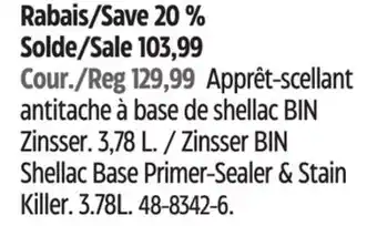 Canadian Tire Zinsser bin shellac base primer-sealer & stain killer offer
