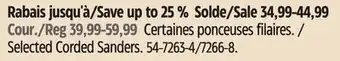 Canadian Tire Black + decker selected corded sanders offer