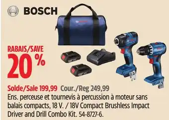 Canadian Tire Bosch 18v compact brushless impact driver and drill combo kit offer