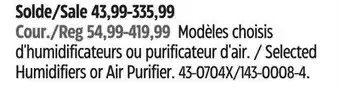 Canadian Tire Honeywell selected humidifiers or air purifier offer