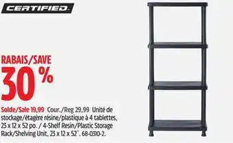 Canadian Tire Certified 4-shelf resin/plastic storage rack/shelving unit, 23 x 12 x 52 offer