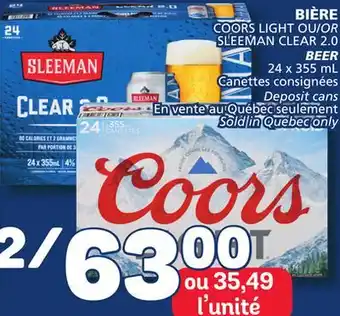Marché Bonichoix Coors light or sleeman clear 2.0 beer offer