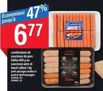 Maxi Combinaison de saucisses de porc dalisa 900 g ou saucisses porc et boeuf lafleur 1 kg offer