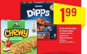 Maxi Barres granola dipps ou chewy quaker, 120-156 g offer