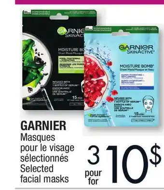 Jean Coutu Garnier selected facial masks offer