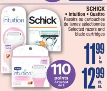 Jean Coutu Schick intuition, quattro selected razors and blade cartridges offer