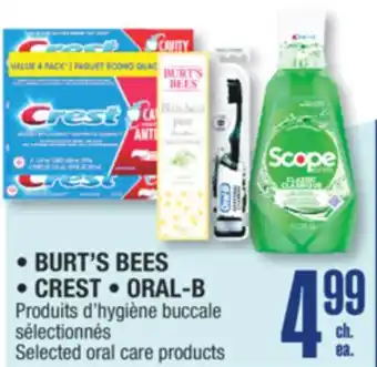 Jean Coutu Burt's bees, crest, oral-b selected oral care products offer