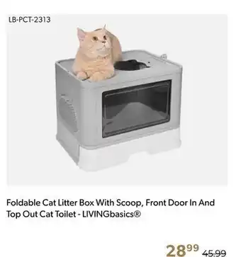 Shopper+ Foldable cat litter box with scoop, front door in and top out cat toilet - livingbasics offer