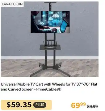 Shopper+ Universal mobile tv cart with wheels for tv 37-70 flat and curved screen - primecables offer