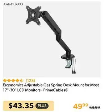 Shopper+ Ergonomics adjustable gas spring desk mount for most 17-30 lcd monitors - primecables offer