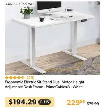 Shopper+ Ergonomic electric sit-stand dual-motor height adjustable desk frame - primecables - white offer