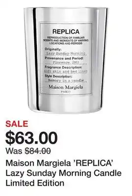 Sephora Maison margiela 'replica' lazy sunday morning candle limited edition offer
