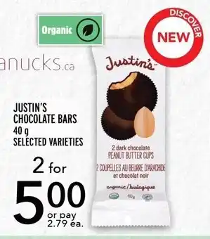 Metro JUSTIN'S CHOCOLATE BARS 40g SELECTED VARIETIES offer