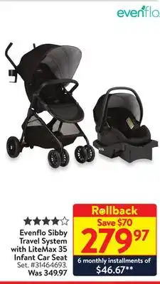 Walmart Evenflo sibby travel system with litemax 35 infant car seat offer