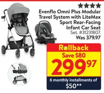 Walmart Evenflo omni plus modular travel system with litemax sport rear-facing infant car seat offer