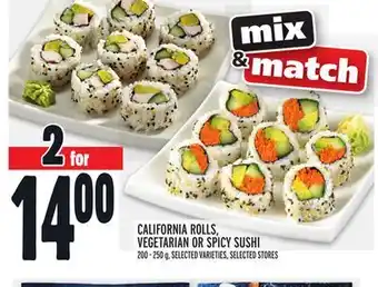 Metro California rolls, vegetarian or spicy sushi offer
