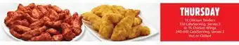 Metro 12 chicken tenders 310 cals/serving, serves 3 or 15 chicken wings 340-440 cals/serving, serves 3 hot or chilled offer