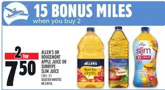Metro Allen's or rougemont apple juice or sunrype slim juice offer