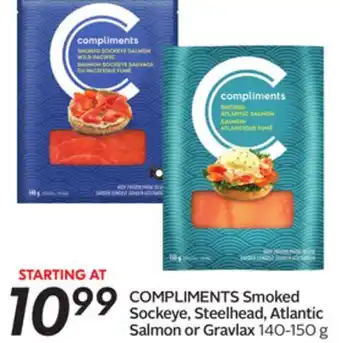 Sobeys Compliments smoked sockeye, steelhead, atlantic salmon or gravlax offer